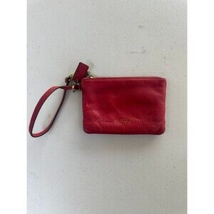 Vtg Coach Red Matte Gold Hardware Genuine Leather Zipper Pouch Wallet Wristlet